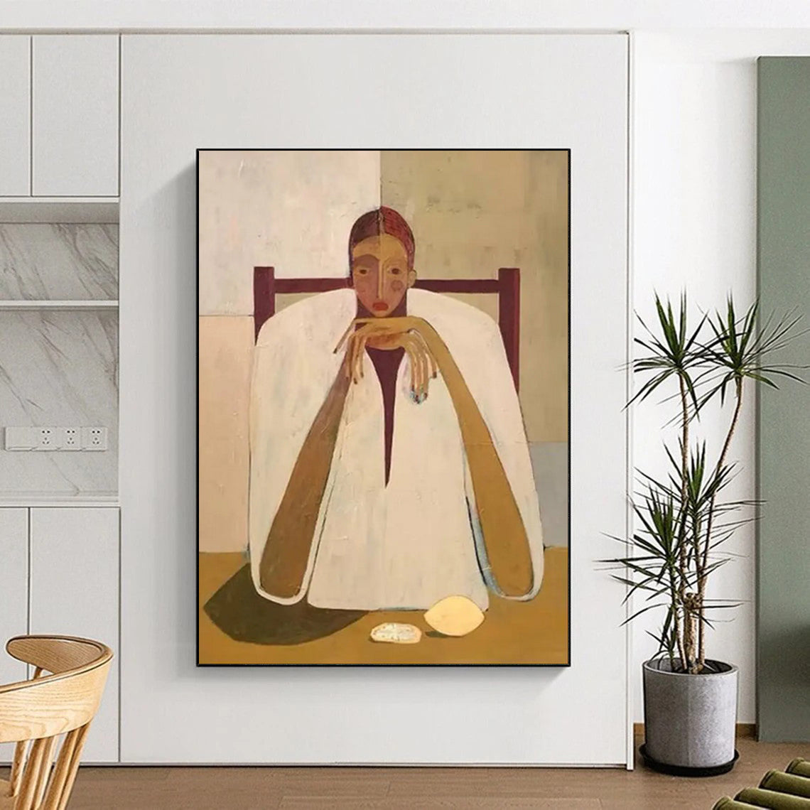 “Stylized Figure in White Robe” - Modern Figurative Painting On Canvas PT1936