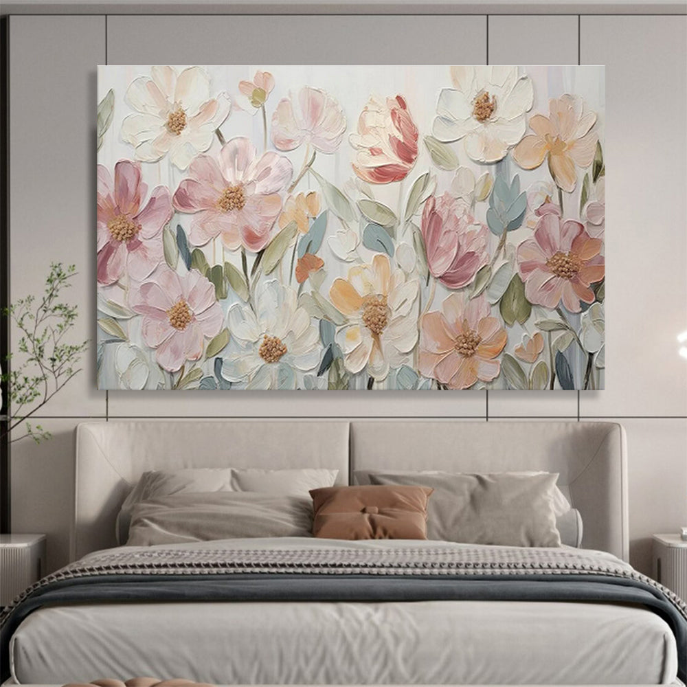 Pastel Blooms - Textured Floral Acrylic Painting, Suited for Nursery & Dressing Room DKS673