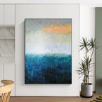 “Blue - Green Abstract Subtle Horizon” - Serene Seascape Painting On Canvas PS0372