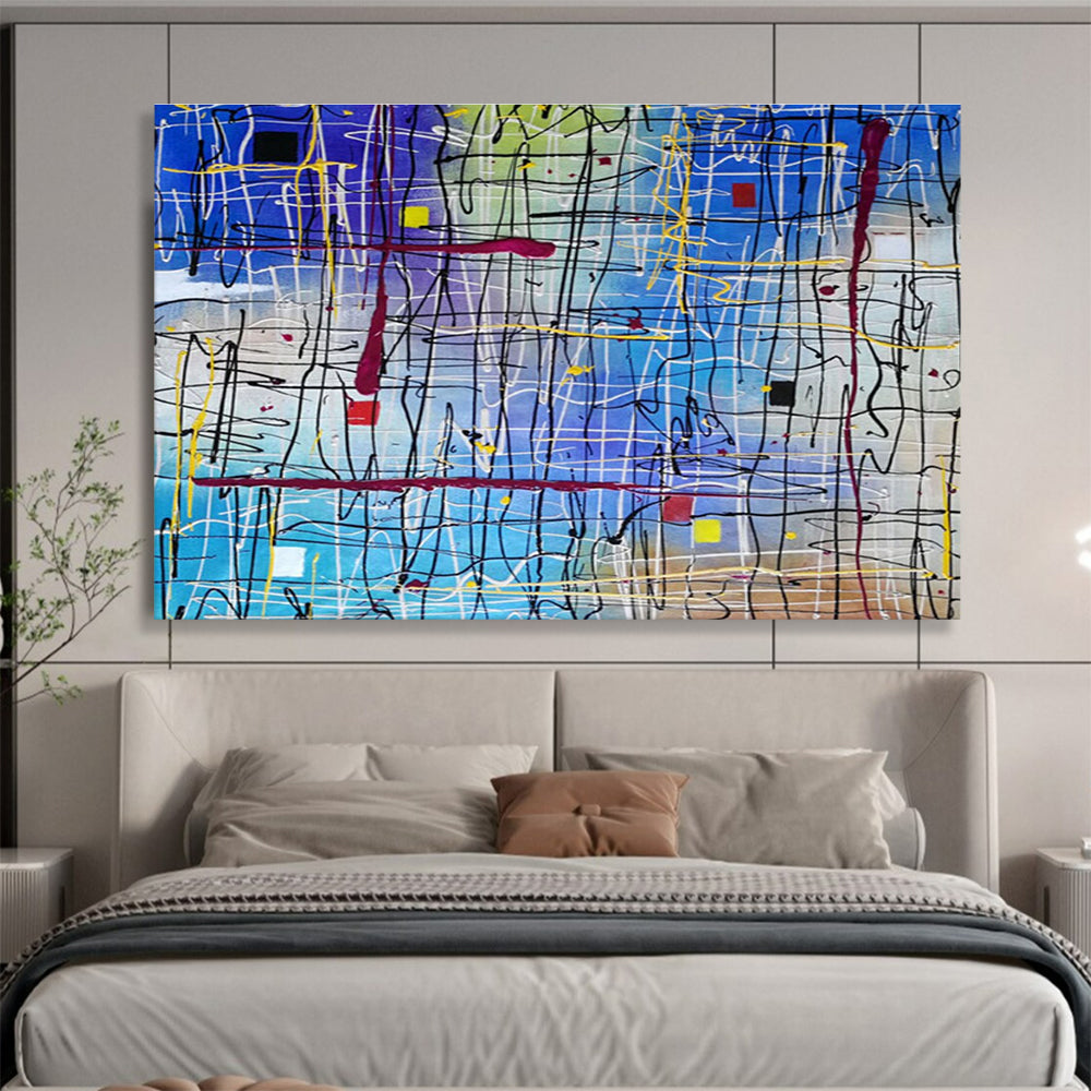 “Colorful Line Abstract” - Abstract Expressionist Painting On Canvas DKS849