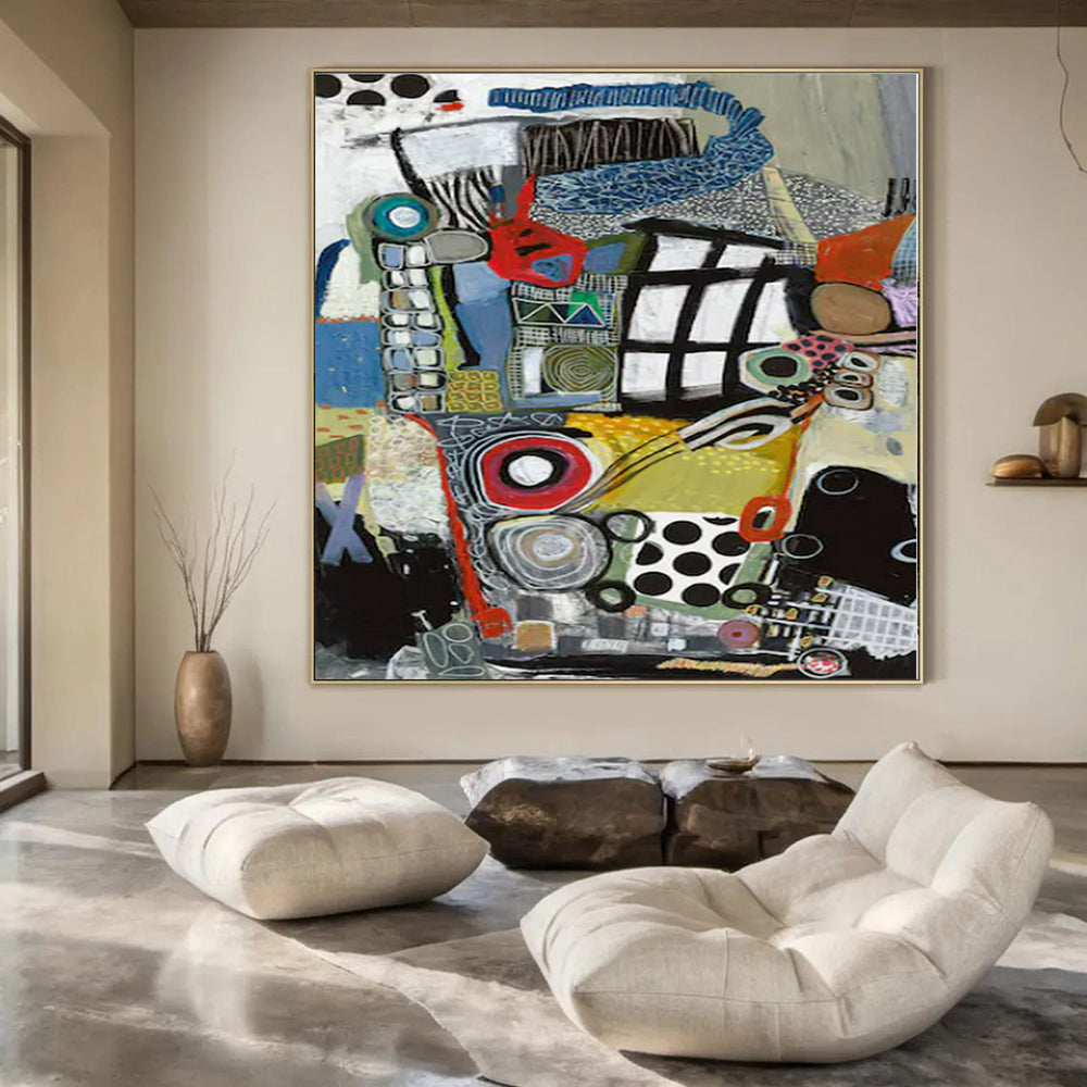 Colorful Mixed Shapes "Urban Mosaic" Vibrant Abstract Painting On Canvas PS1096