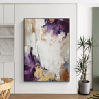 “Purple, Gold and White Abstract” - Regal Color Fusion Painting on Canvas PT1009