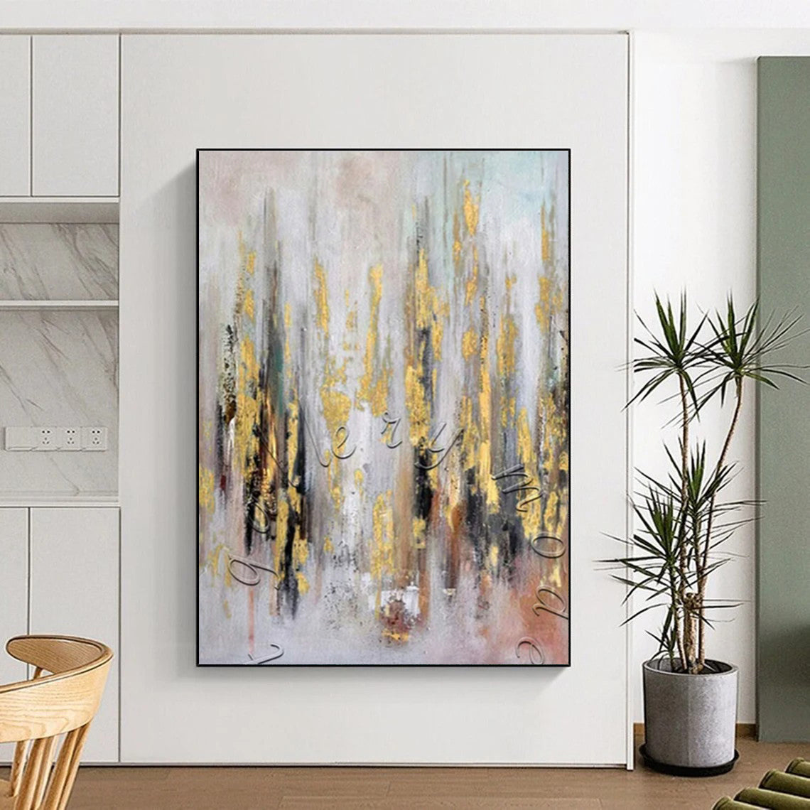 Gold and Neutral Strokes, "Autumn Forest Gleam" – Abstract Landscape - Inspired On Canvas PS0891