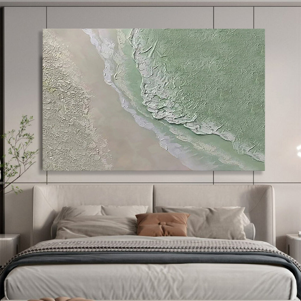 “Green - Beige Textured Terrain” - Abstract Landscape Painting On Canvas PT248