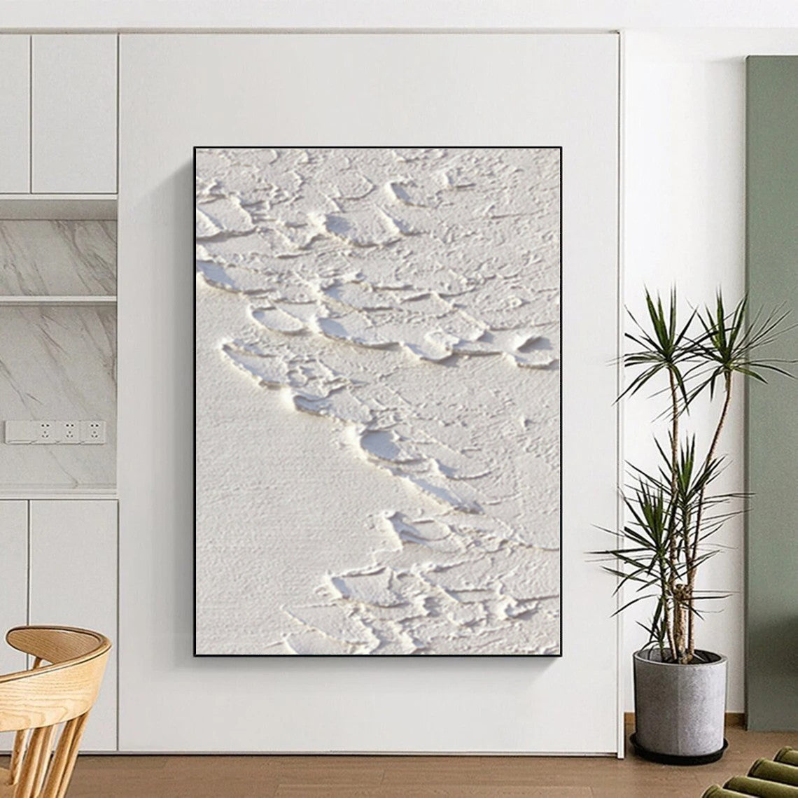 “White Textured Terrain” - White Abstract Painting On Canvas PS0522