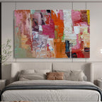Vibrant Pink - Orange Abstract - Energetic Cubist - inspired Painting On Canvas DKS375