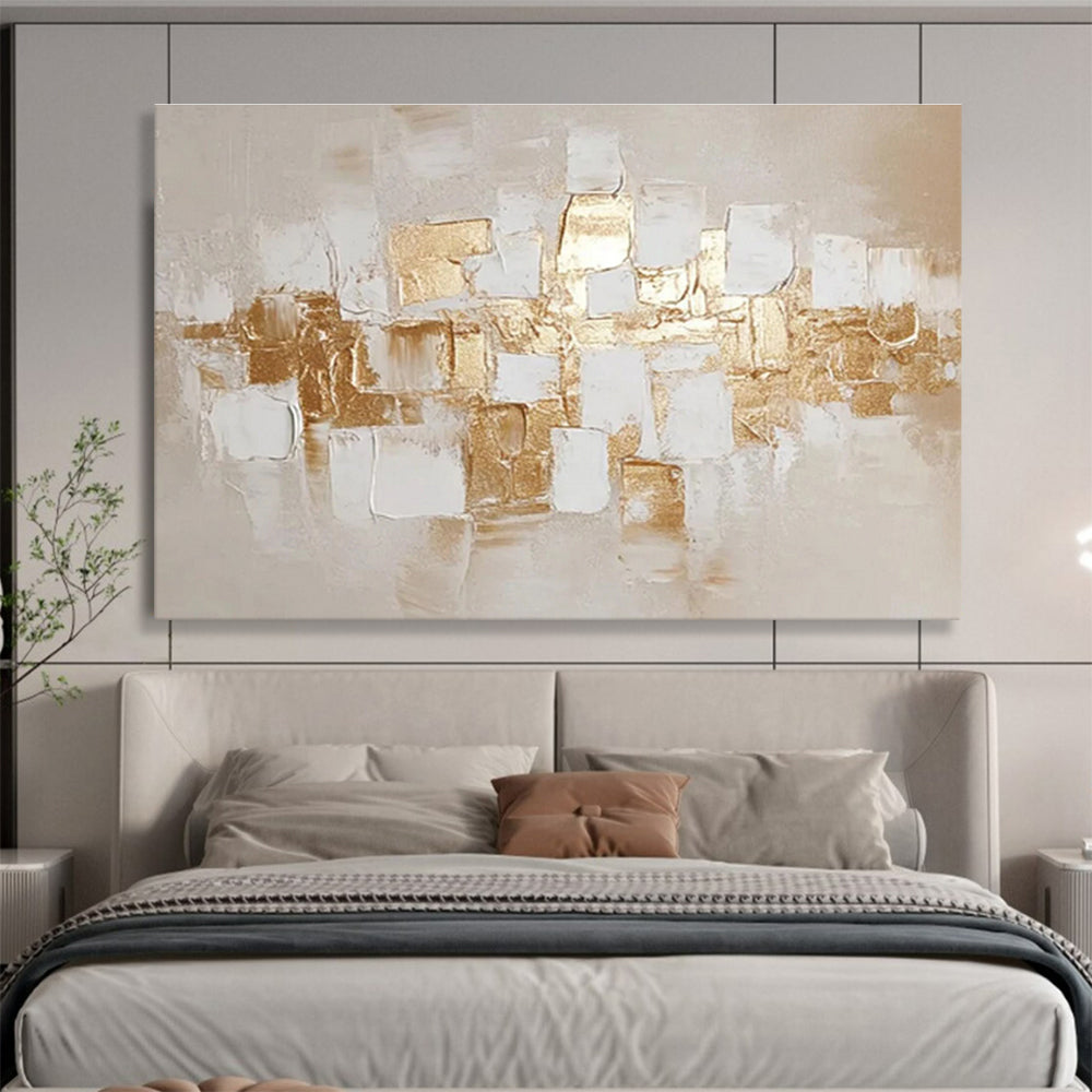 “Gold And White Cubist Abstract” - Abstract Painting On Canvas DKS524