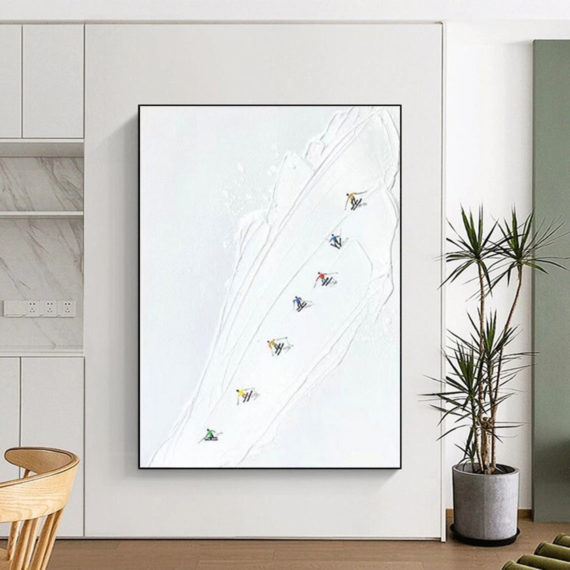 “Colorful Ski Slope” - Multicolor, White Abstract Sports Painting On Canvas PS0734