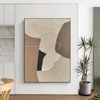 “Neutral Shapes & Lines” - Beige, Brown, Black, White Abstract Geometric Painting On Canvas PS0654