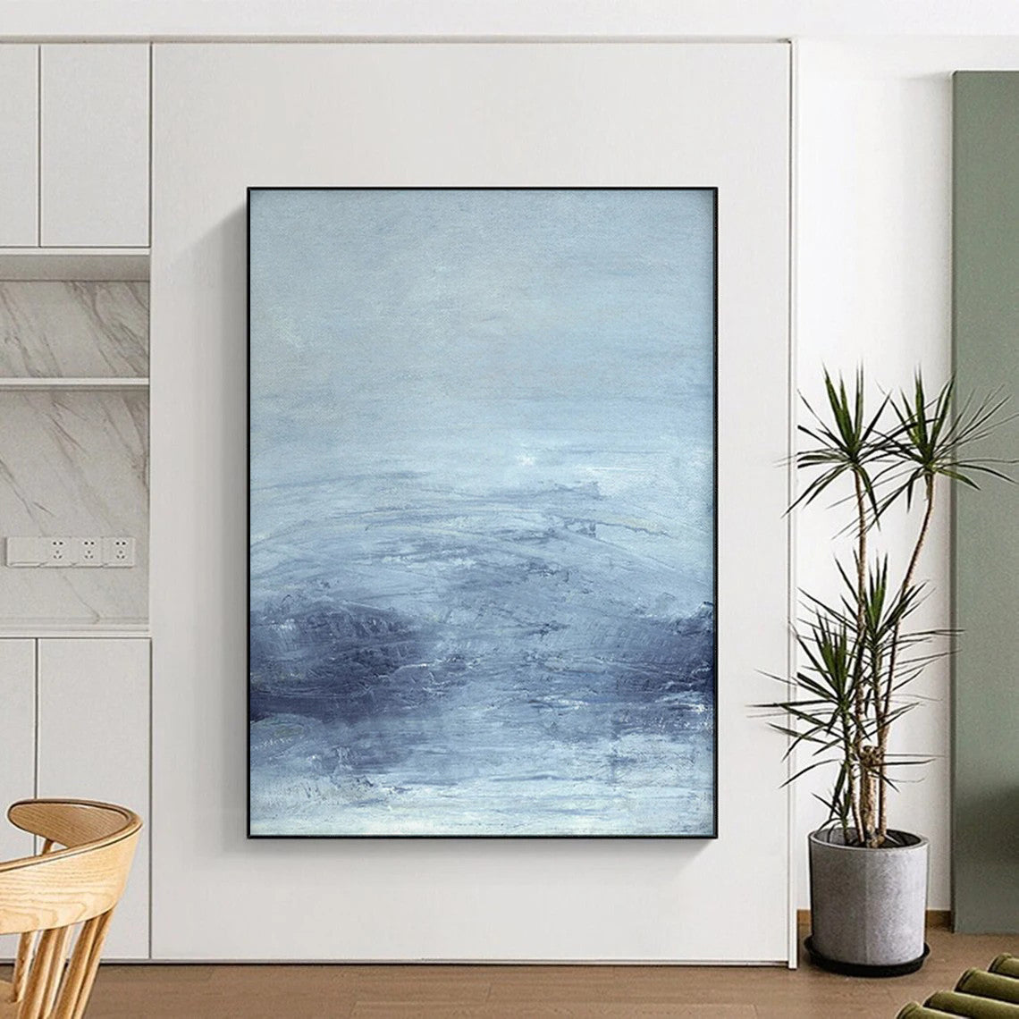 “Blue - Gray Abstract Horizon” - Minimalist Landscape Painting On Canvas PT1962