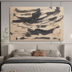 “Ink Wash Abstraction” - Black & Beige Abstract, Minimalist Ink Painting On Canvas DKS735
