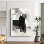 “Grey - Black Abstract Lines” - Minimalist Abstract Painting On Canvas PT1275