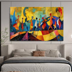 “Colorful Abstract Figures” - Yellow, Blue & Red Figurative, Cubist - Style Painting On Canvas DKS768
