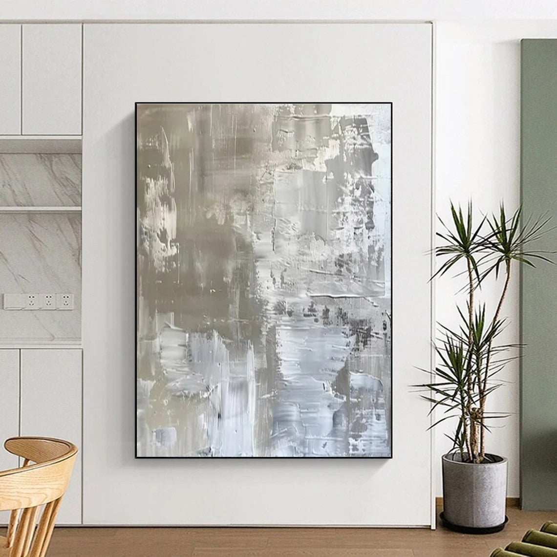 Gray & White Textured Abstract "Concrete Serenity" Painting On Canvas PS0852
