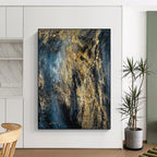 “Dark Blue and Gold Abstract” - Abstract Expressionist Painting On Canvas PT2246