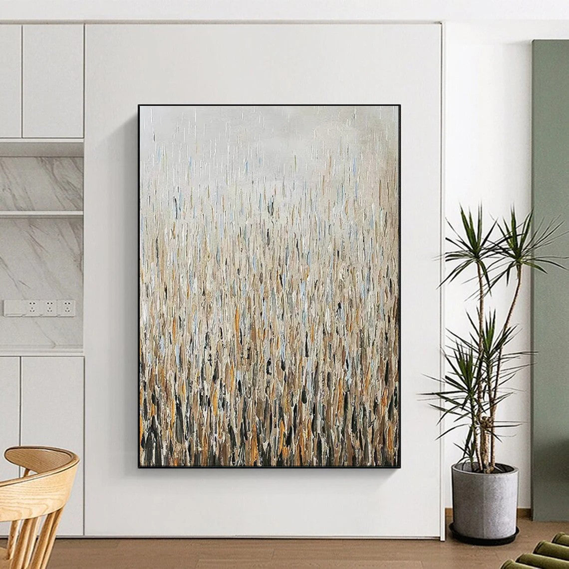 “Textured Neutral Grassland” - Abstract Landscape Painting On Canvas PT1889