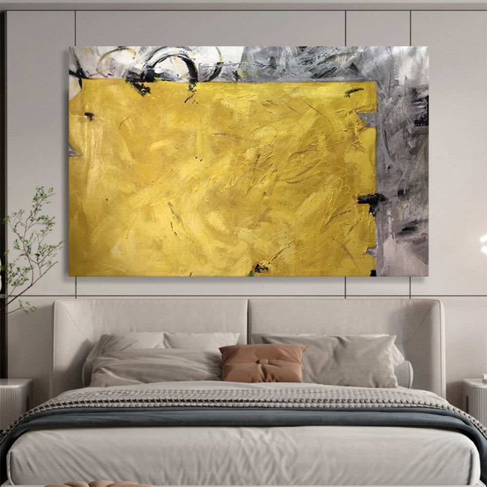 “Bold Yellow and Gray Abstract” - Striking Abstract Painting On Canvas PT153