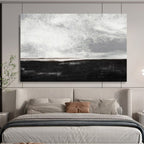 “Black - White Minimalist Horizon” - Monochromatic Calm “Nightfall Shore” Painting On Canvas PT1666