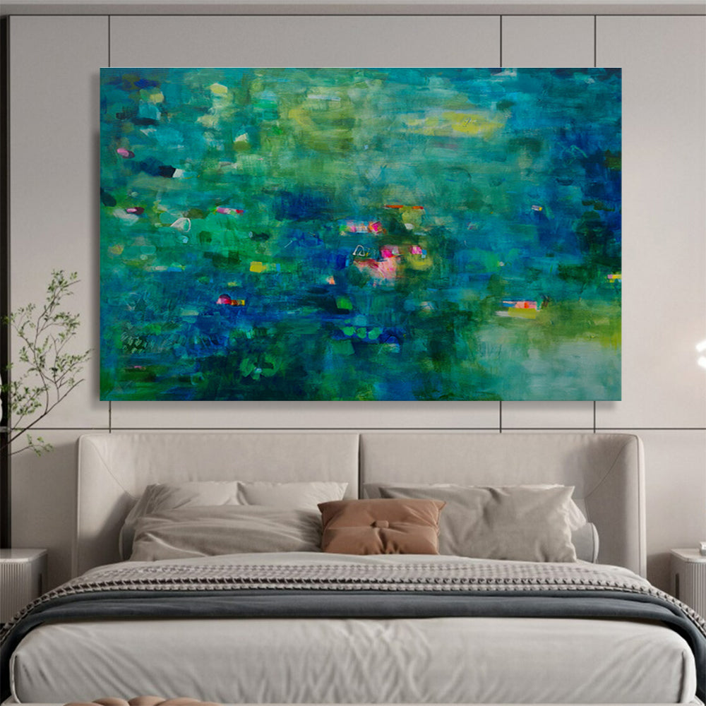 Teal Abstract Landscape Painting On Canvas DKS037