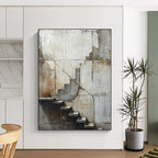 “Grey - Brown Abstract Industrial Stairs” - Realistic Abstract Painting On Canvas PS0339