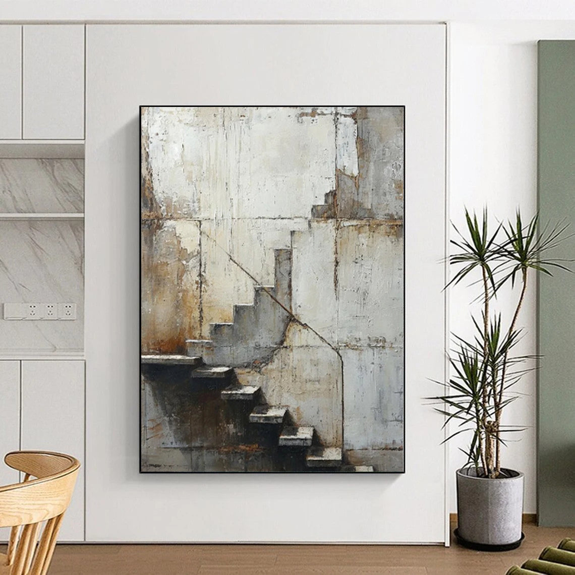 “Grey - Brown Abstract Industrial Stairs” - Realistic Abstract Painting On Canvas PS0339