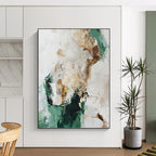 “Green, Gold and White Abstract” - Nature - Inspired Luxe Painting on Canvas PT1008