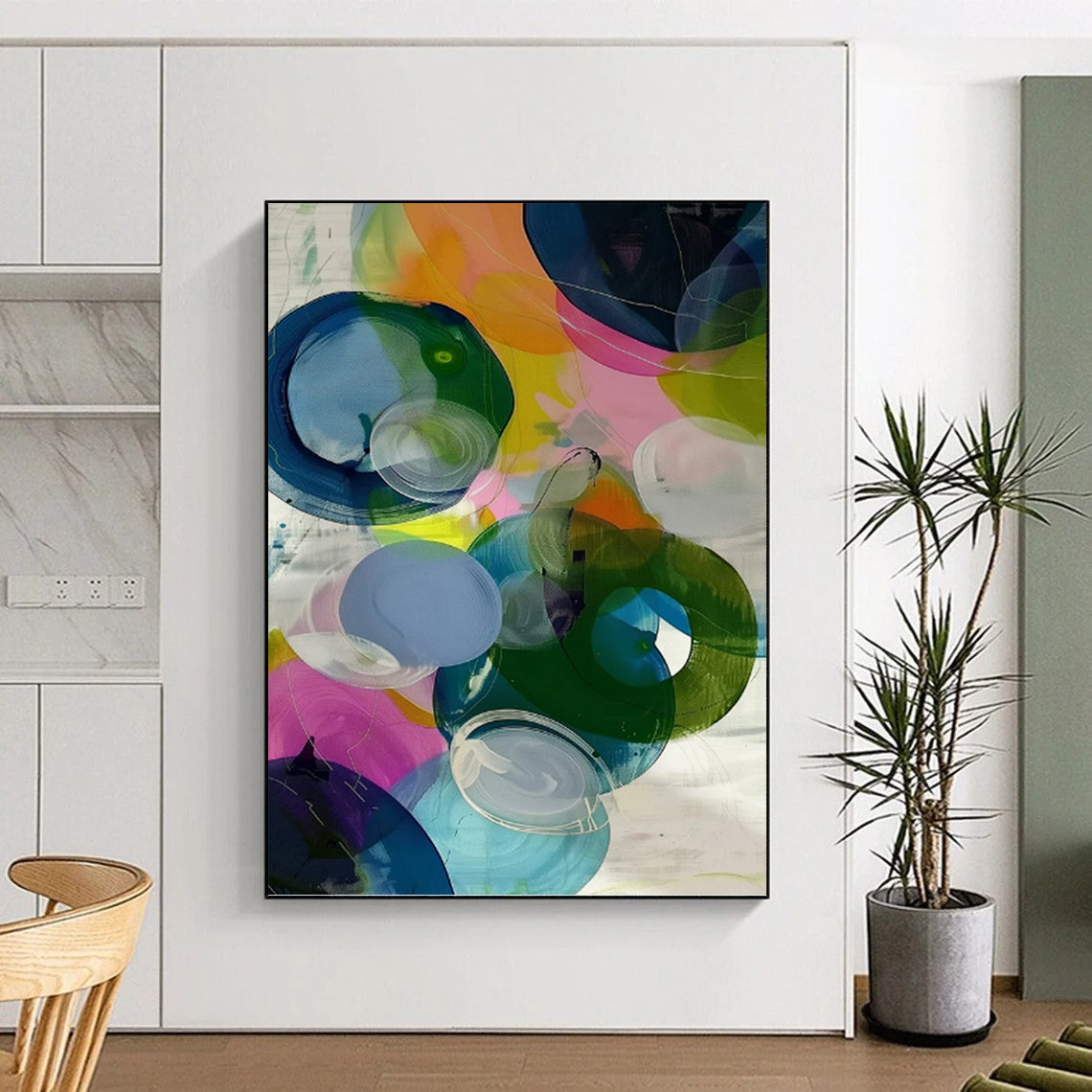 “Colorful Transparent Circles Abstract” - Playful Contemporary Painting On Canvas PT0999