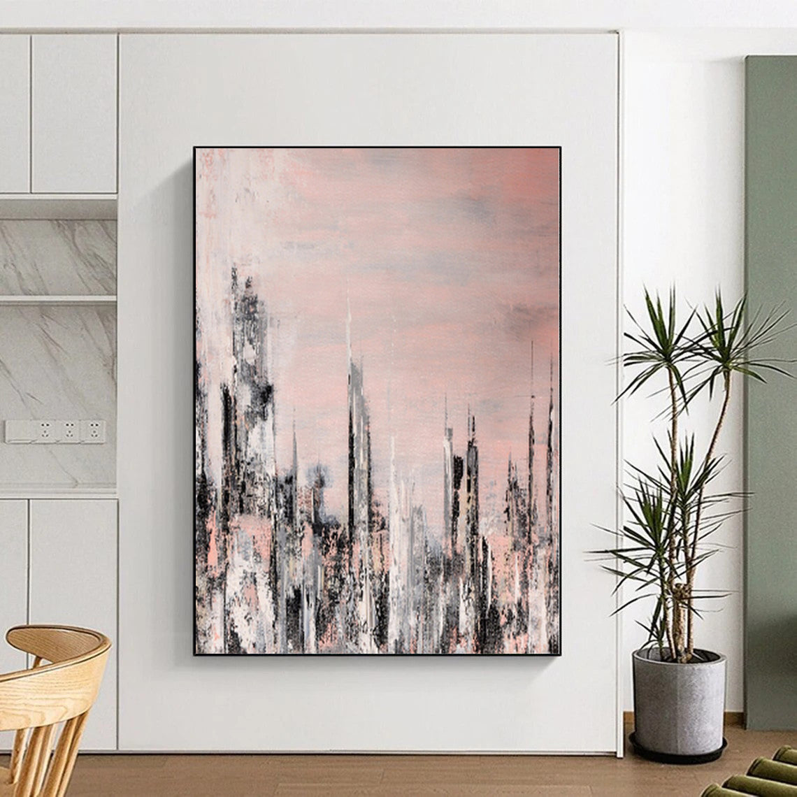 “Urban Blush Abstract” - Cityscape Abstract Painting On Canvas PS0061