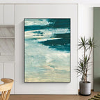 “Coastal Wave Rhythms” - Shades of Blue & White Textures Painting On Canvas DS176