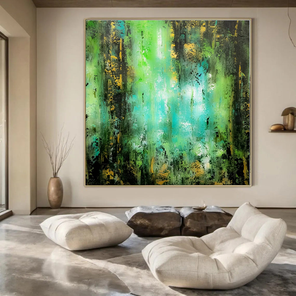 Green and Blue Light Streaks - Nature - Inspired Abstract Painting On Canvas PS1230