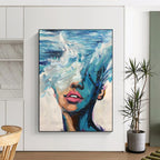 “Blue and Pink Ocean - Face Fusion” - Surreal Figurative Painting On Canvas DS347