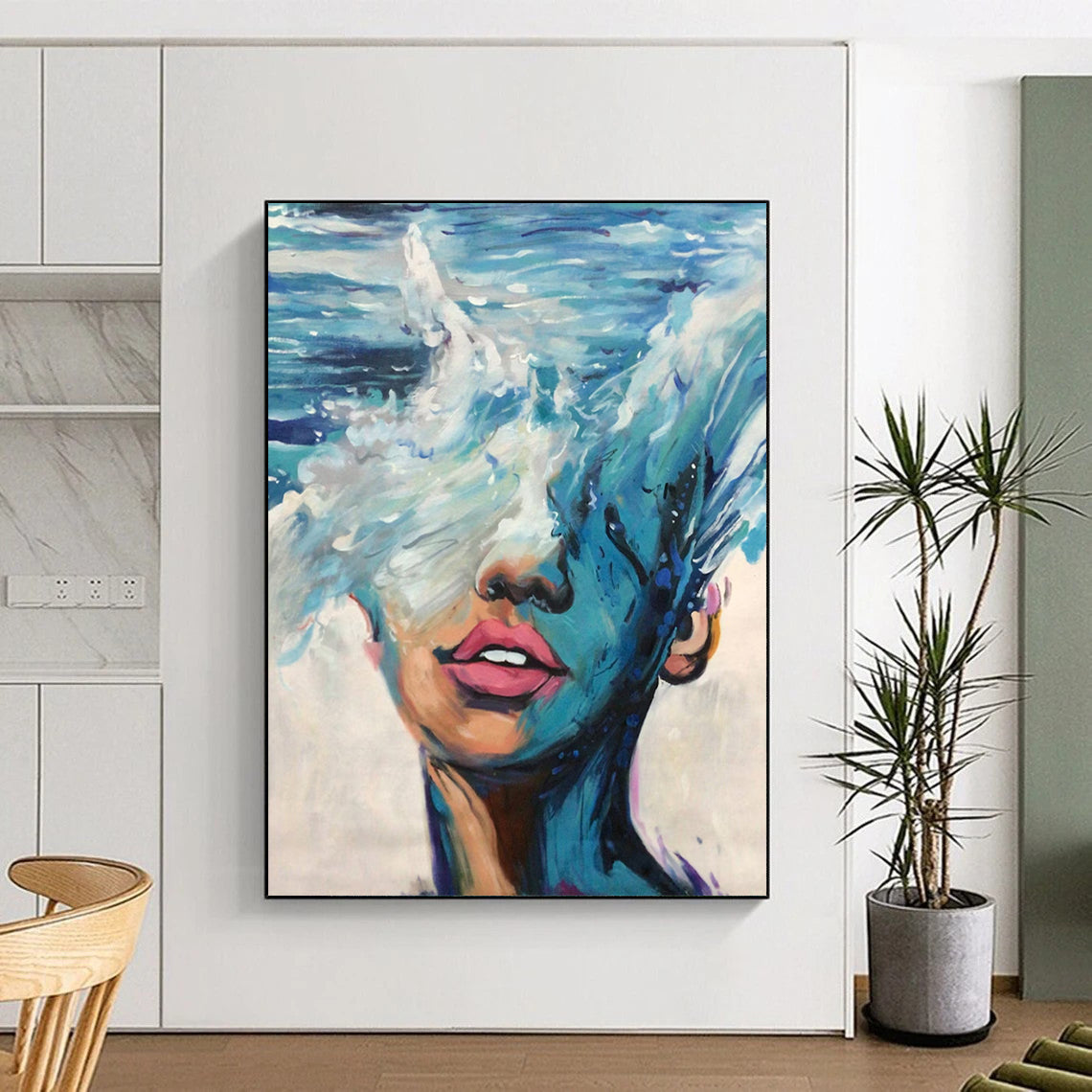 “Blue and Pink Ocean - Face Fusion” - Surreal Figurative Painting On Canvas DS347