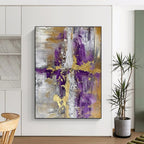 Purple, Gold & Gray Revived Abstract "Regal Fusion" Painting On Canvas PS0846