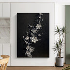 “Black and Silver Floral Relief” - Abstract, Sculptural Painting On Canvas PT1543