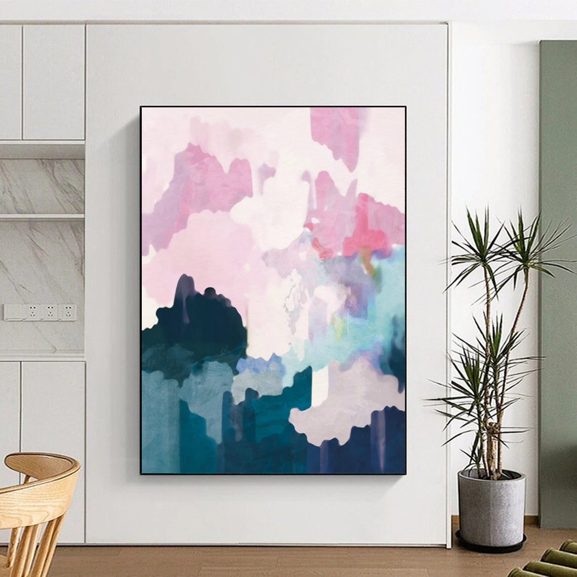 “Pastel - Hued Abstract Landscape” - Pink, Purple & Blue Soft Forms Painting On Canvas DS235
