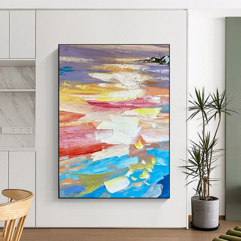 “Colorful Sunset Abstract” - Multicolor Abstract Landscape Painting On Canvas PS0724