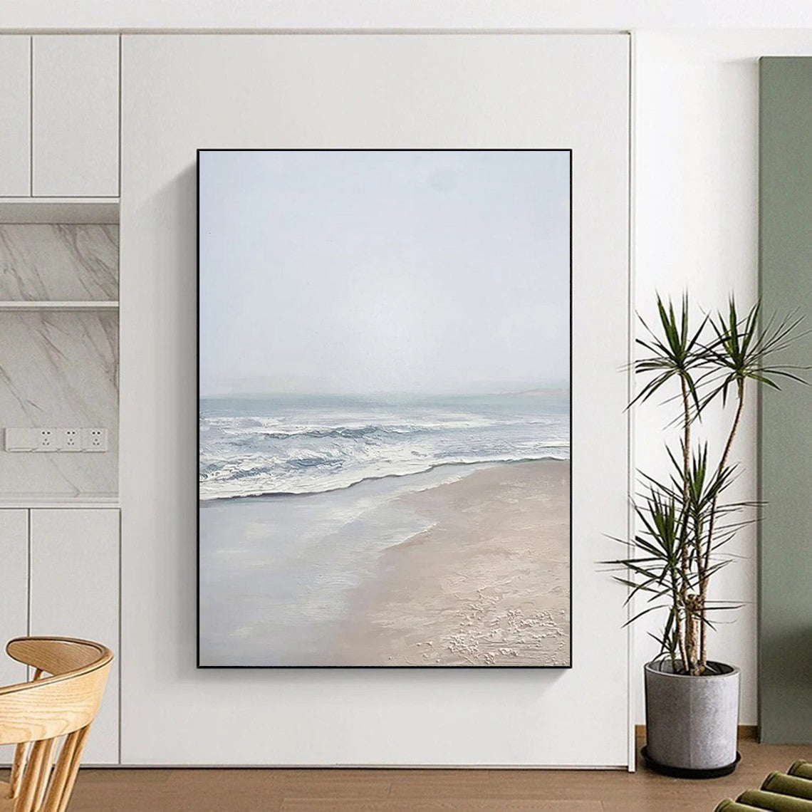 “Grey Beach & Waves” - Serene Landscape Painting On Canvas DS310