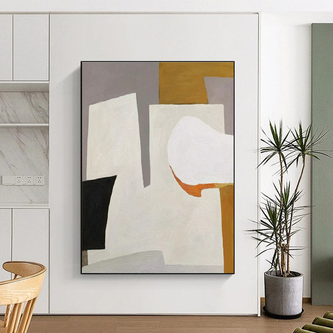 “Pastel Geometric Mix” - Gray, White, Orange, Purple Abstract Geometric Painting On Canvas PS0655