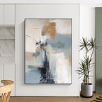 “Blue - Grey - Orange Abstract Shapes” - Cubist Abstract Painting On Canvas PT1254