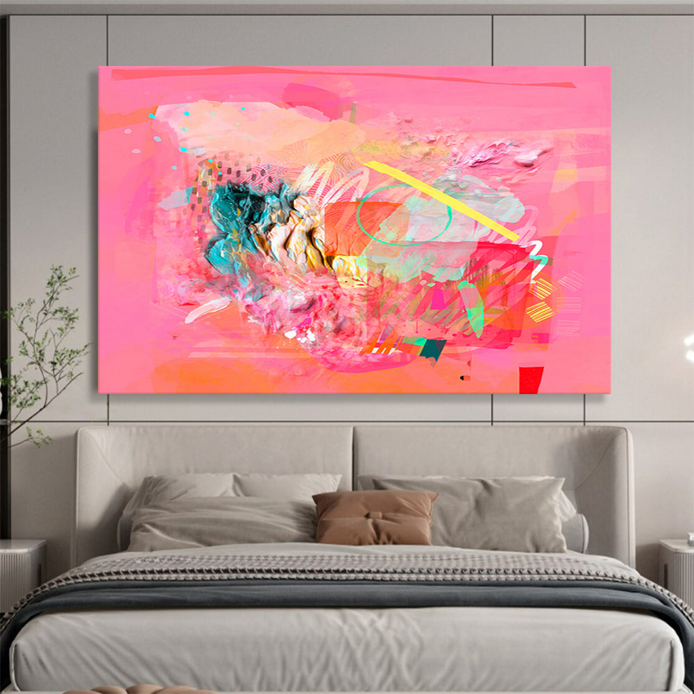 Pink - Dominant Mixed Media Abstract Painting On Canvas DKS028