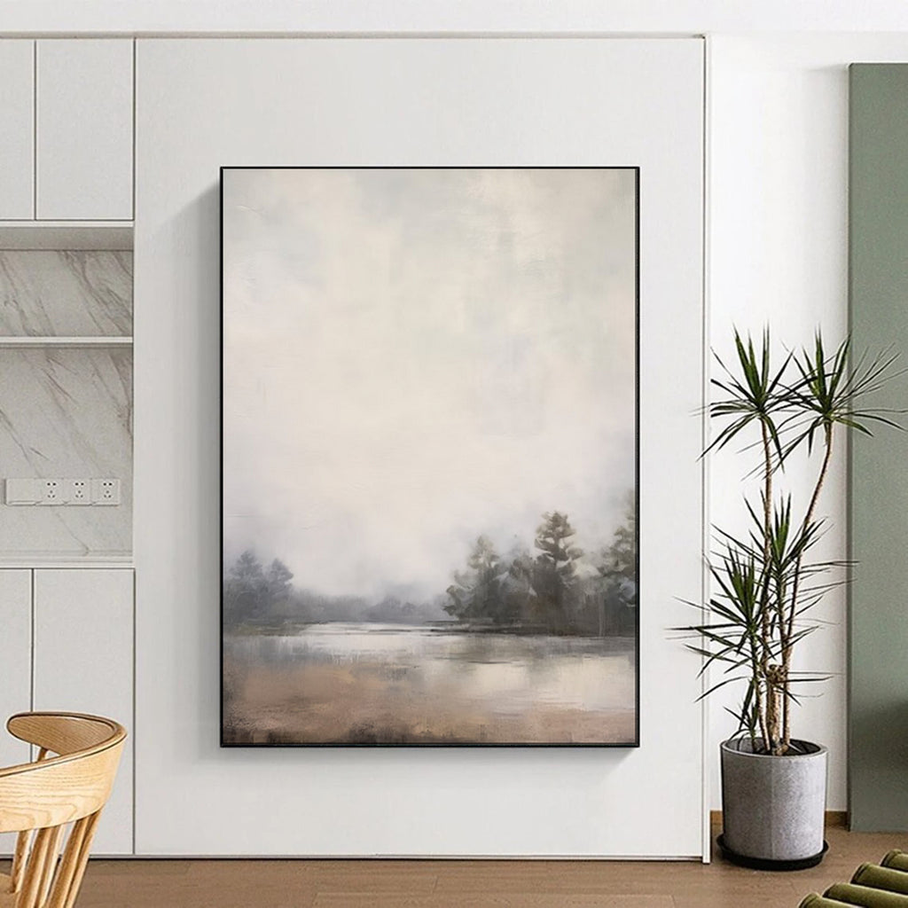 “Foggy Lake with Silhouetted Trees” - Landscape Painting On Canvas PT2057