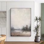 “Foggy Lake with Silhouetted Trees” - Landscape Painting On Canvas PT2057