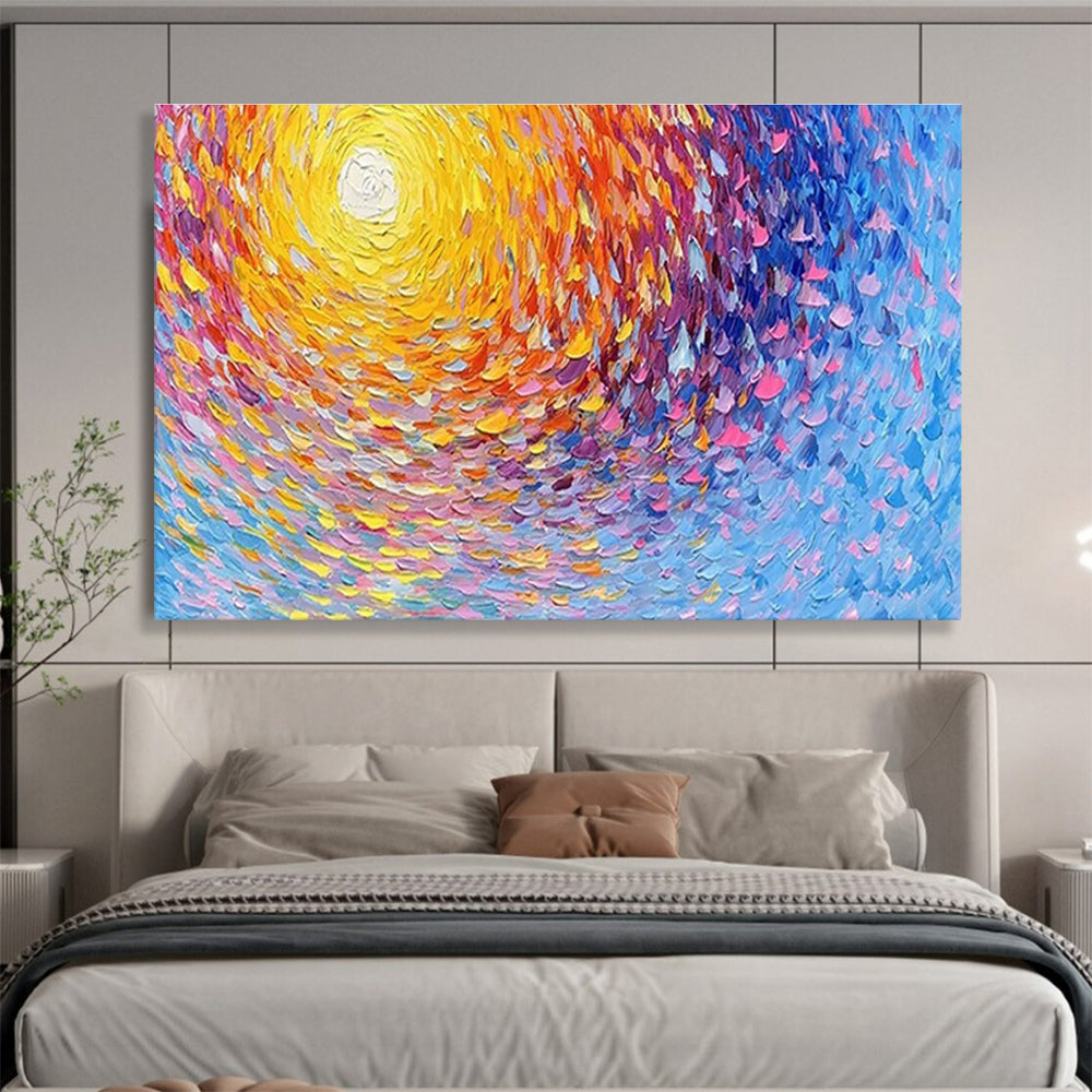 “Colorful Swirling Sun” - Impressionistic Oil Painting On Canvas DKS881