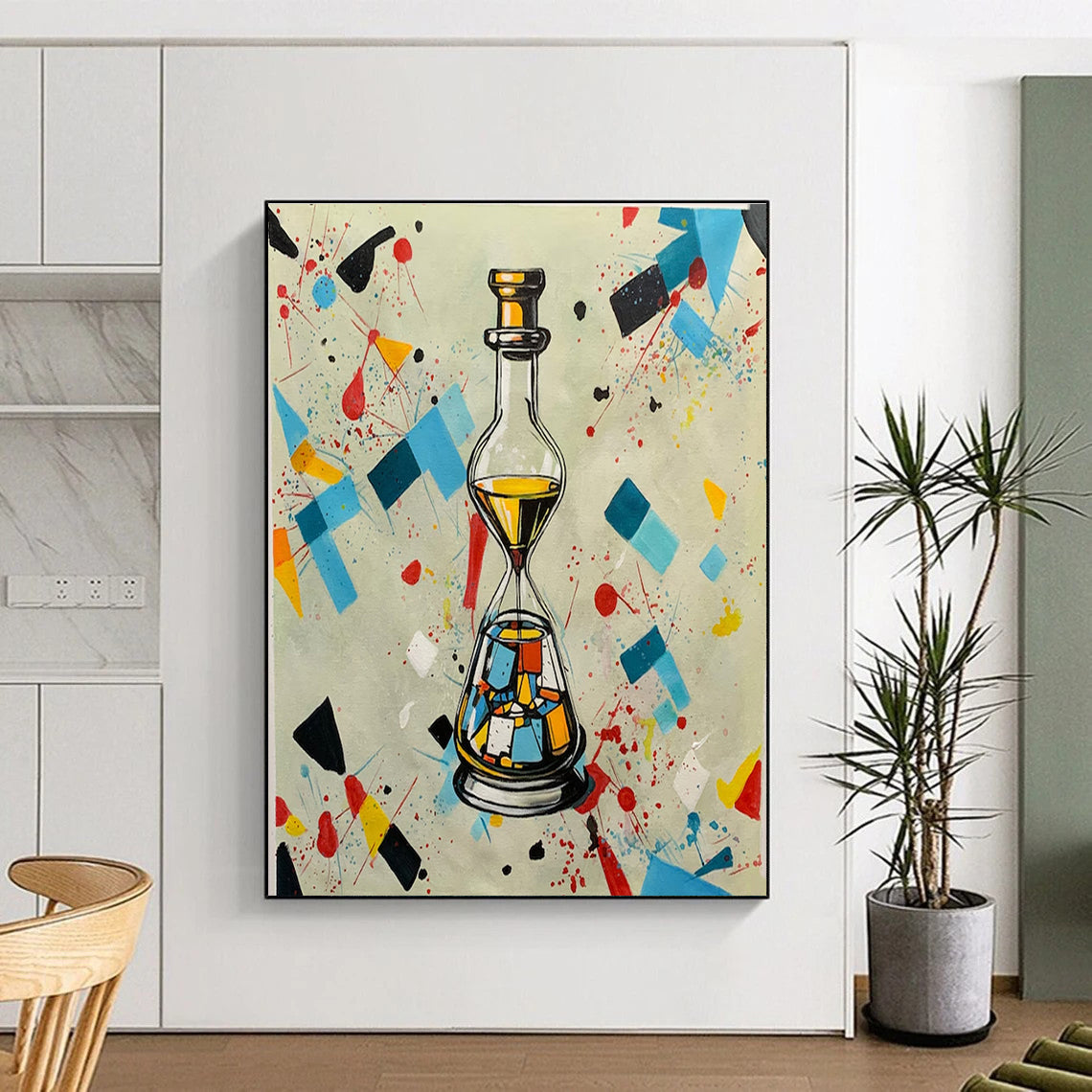 “Colorful Hourglass - Bottle” - Multicolor Abstract Surrealist Painting On Canvas PS0718