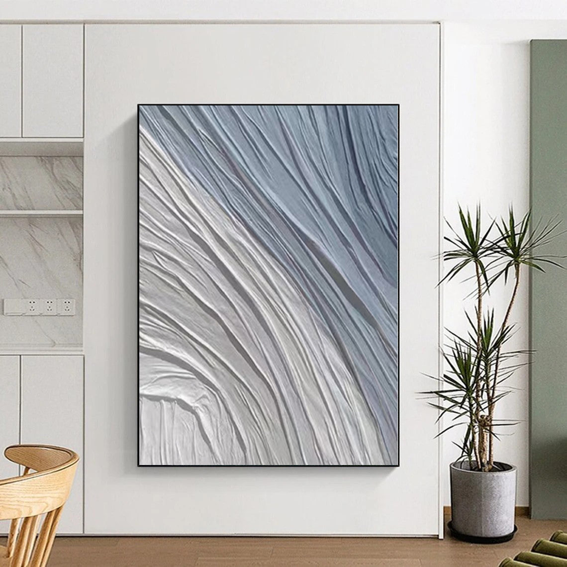 “Blue - Gray Waves” - Blue, Gray Textured Abstract Painting On Canvas PS0387