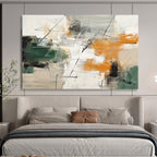 “Green, Orange, and Gray Abstract Strokes” - Expressive Abstract Painting On Canvas PT100