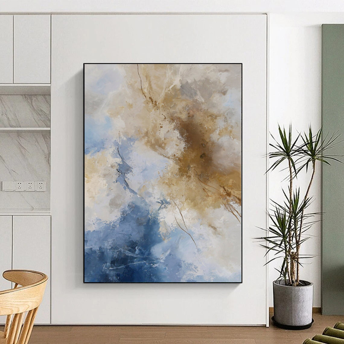 “Blue - Beige Abstract with Delicate Lines” - Serene Abstract Painting On Canvas PS0260