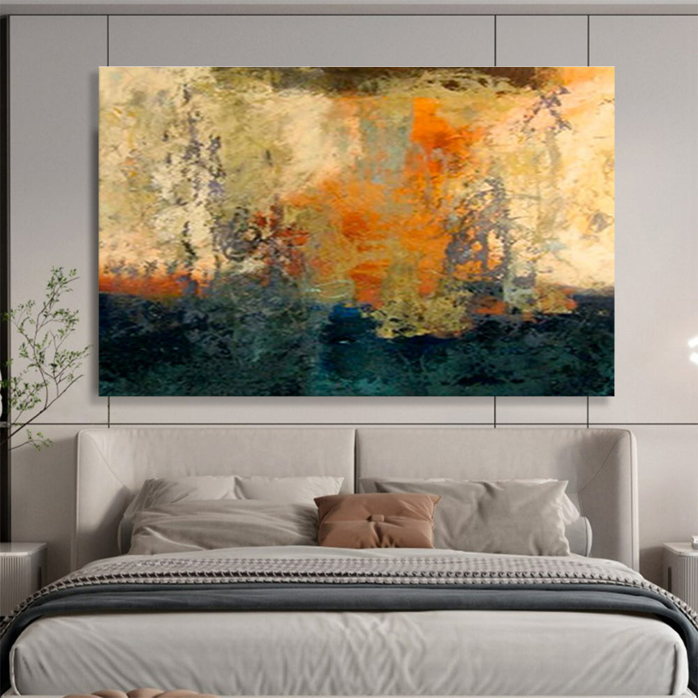 Mixed - Tone Abstract Horizon - Layered Landscape Painting On Canvas DKS378
