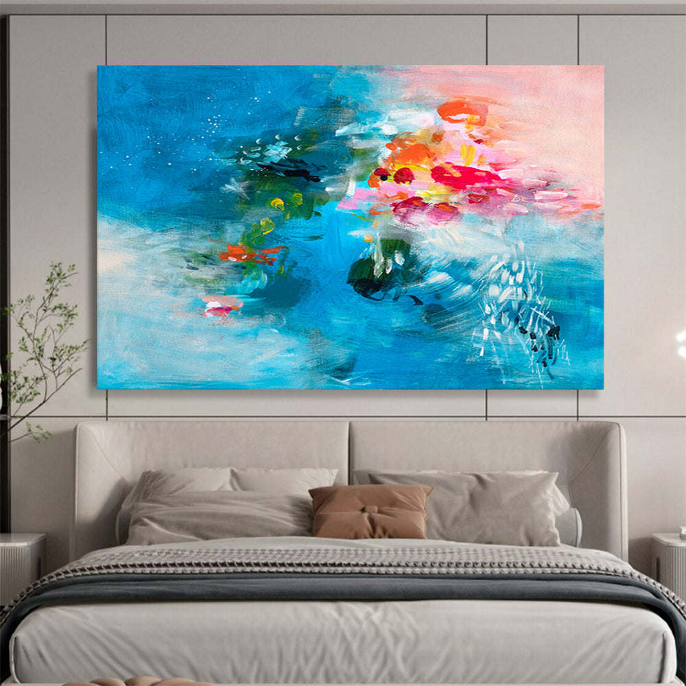 Blue & Pink Floral - Inspired Abstract Painting On Canvas DKS030