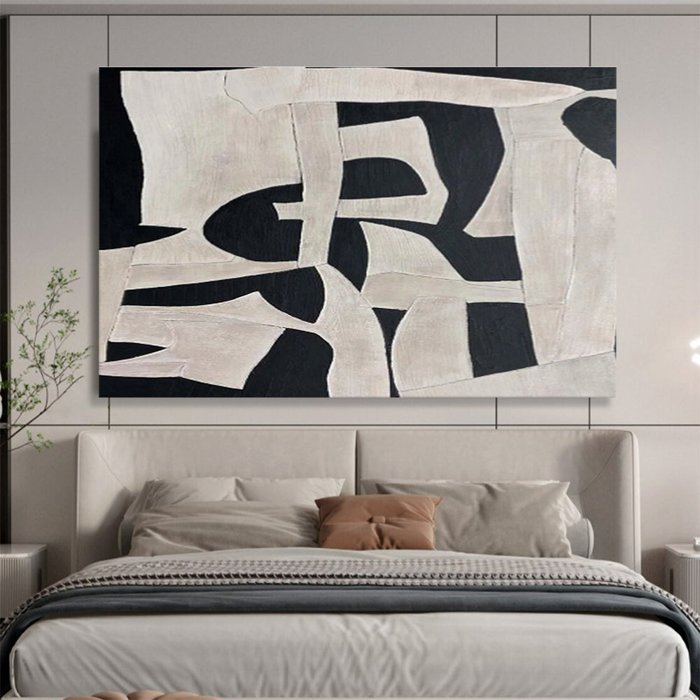 Black and White Geometric Shapes Abstract Painting On Canvas DKS091